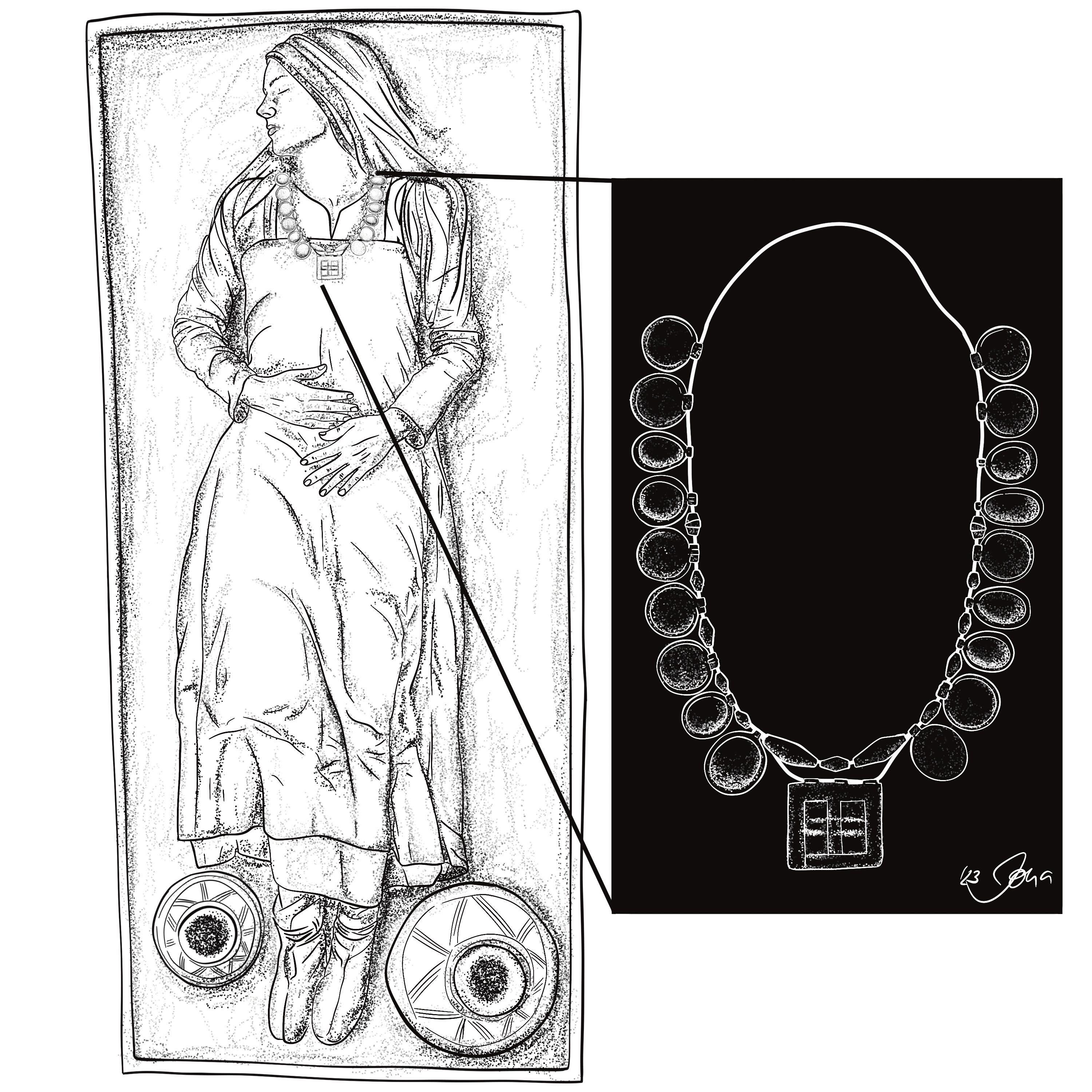 Female burial with necklace illustration