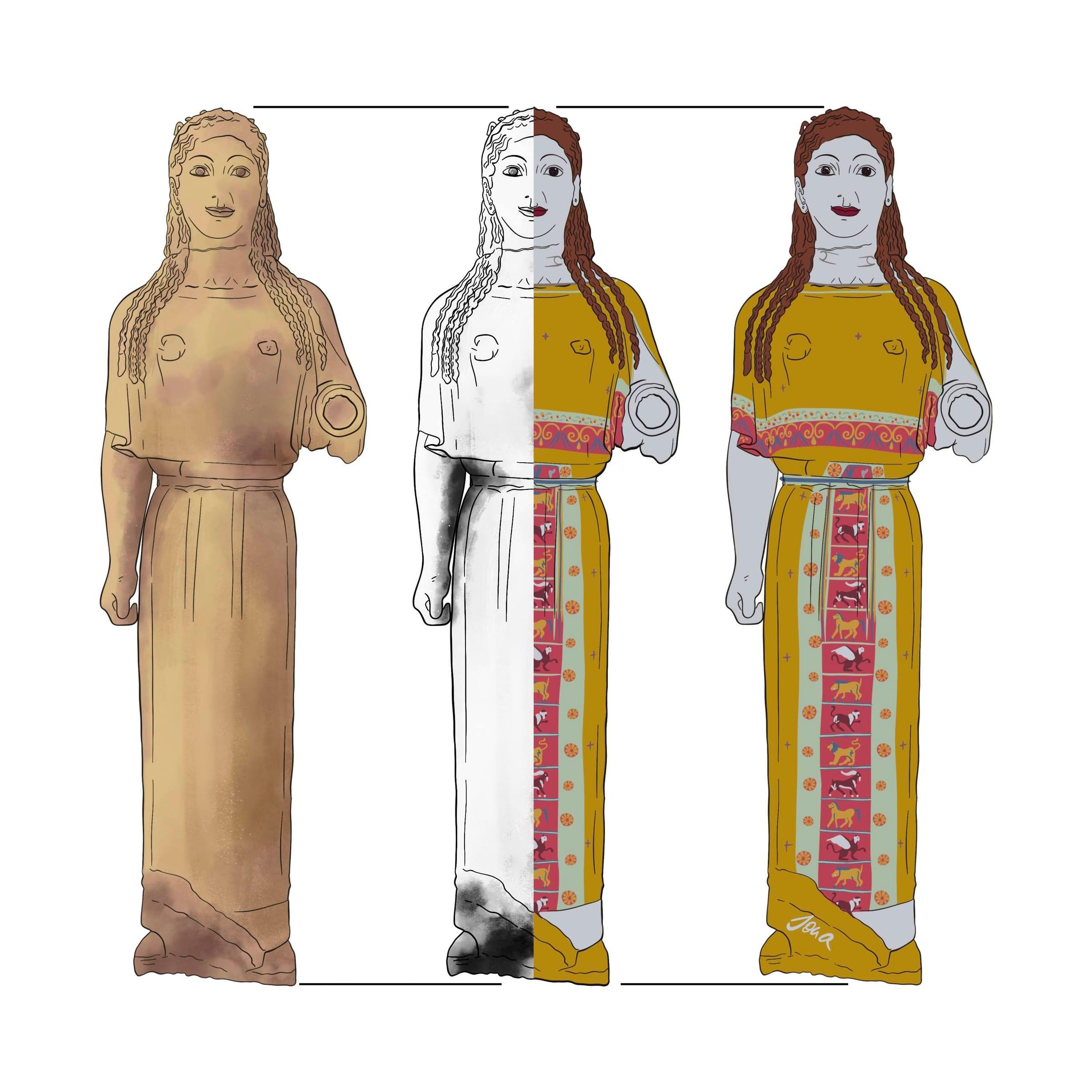 Three-stage reconstruction of a Kore sculpture with colour