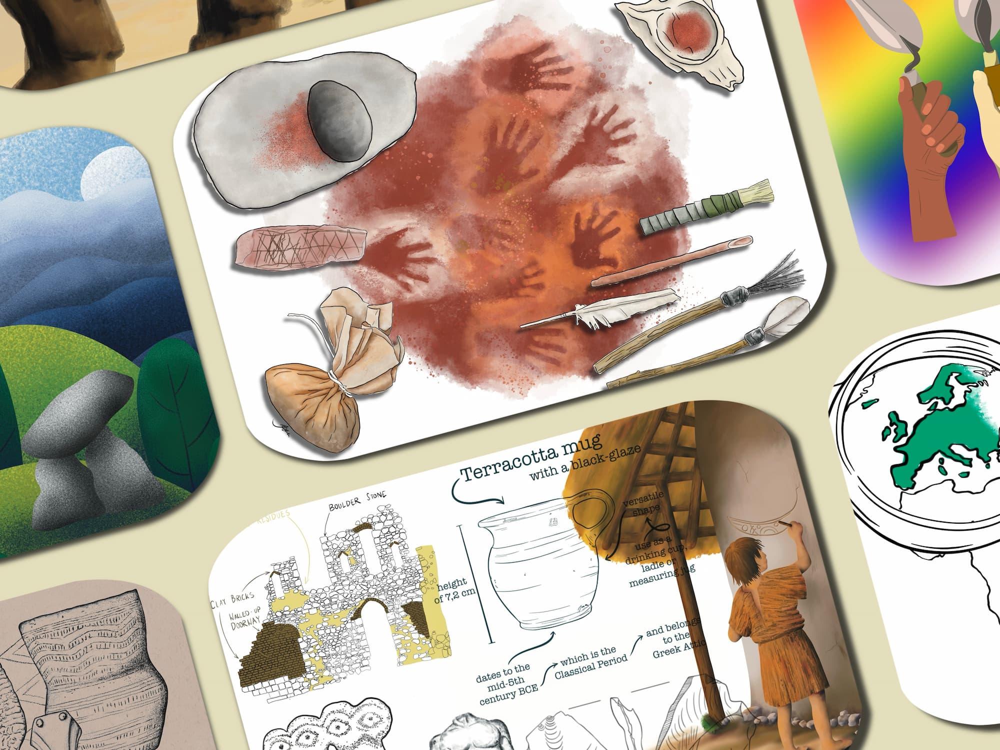 Scientific and archaeological illustration, drawing, and sketching examples by Jona Schlegel